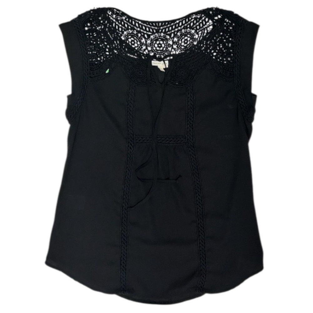 Meadow Rue Anthropologie Black Crochet Lace Trim Sleeveless Blouse Small